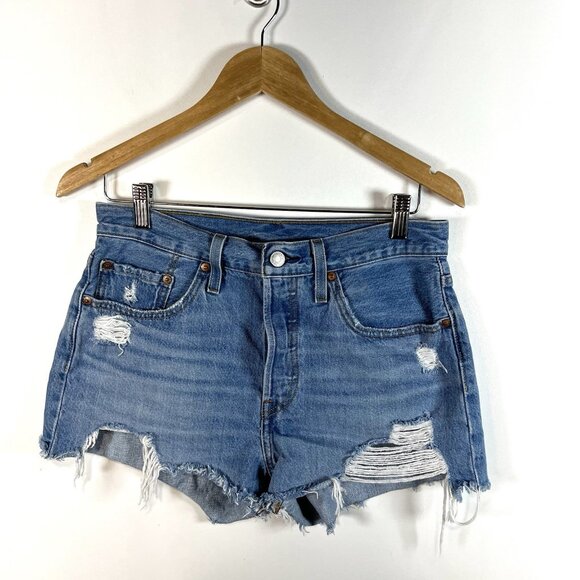 Levi's Women's 501 Light Wash Button Fly Distressed Jean Shorts Sz 28 Boho - Picture 1 of 9
